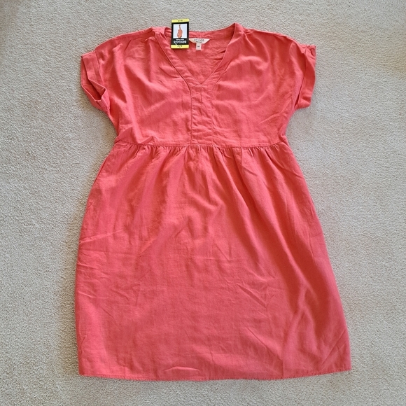 NWT Briggs New York Coral Linen Dress Small V-neck Short Sleeved - Picture 16 of 16